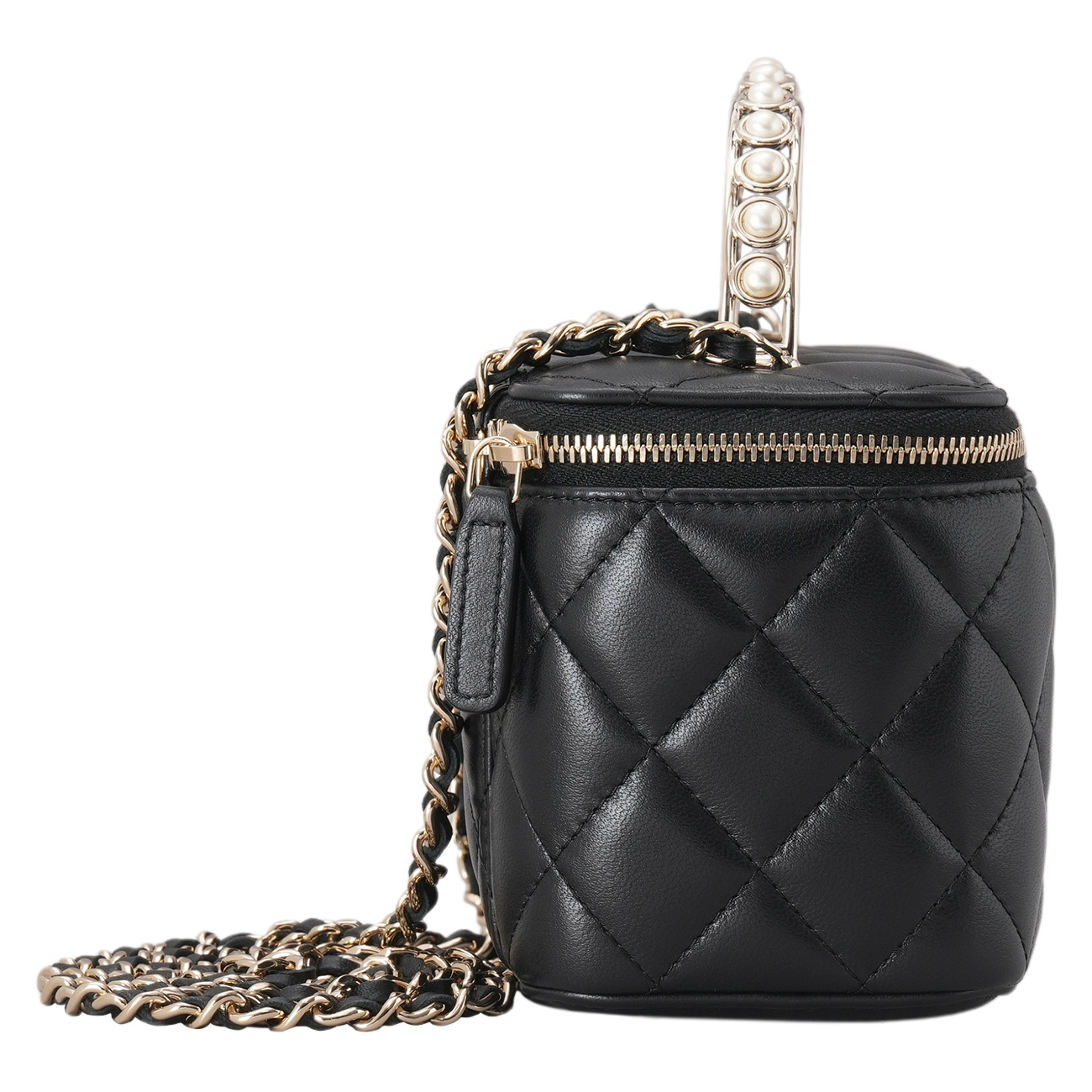 CHANEL(USED)샤넬 AP3956 램스킨 진주 탑핸들 직사각 베니티