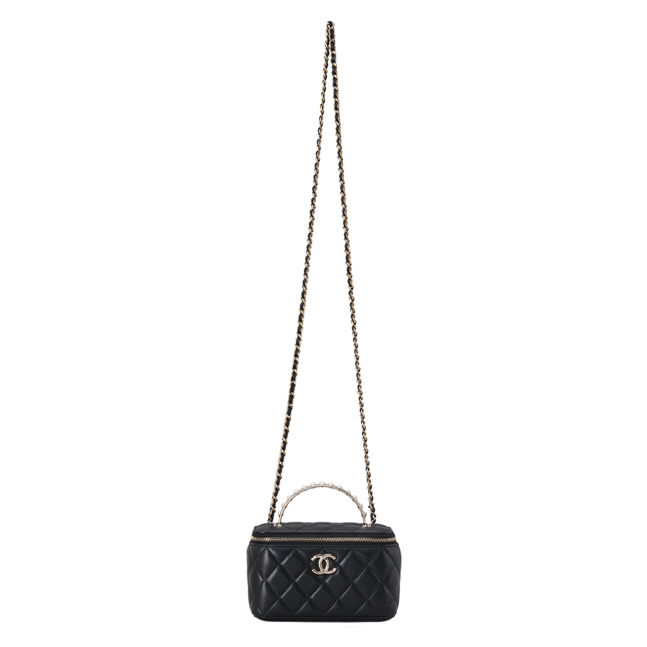 CHANEL(USED)샤넬 AP3956 램스킨 진주 탑핸들 직사각 베니티