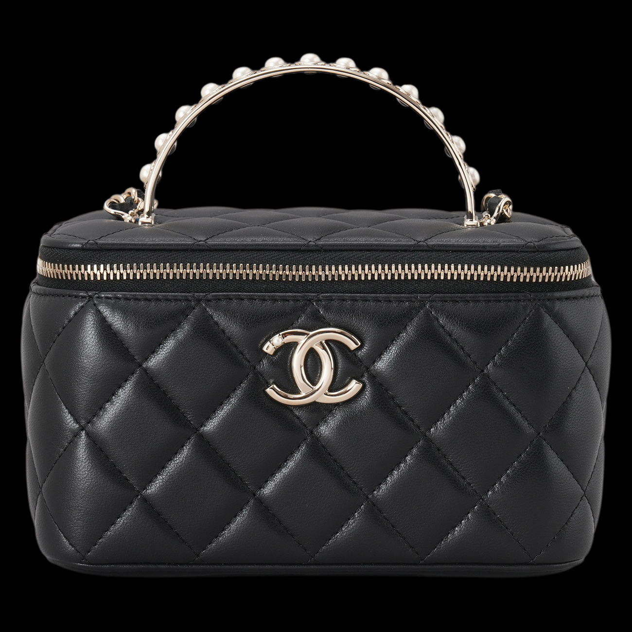 CHANEL(USED)샤넬 AP3956 램스킨 진주 탑핸들 직사각 베니티