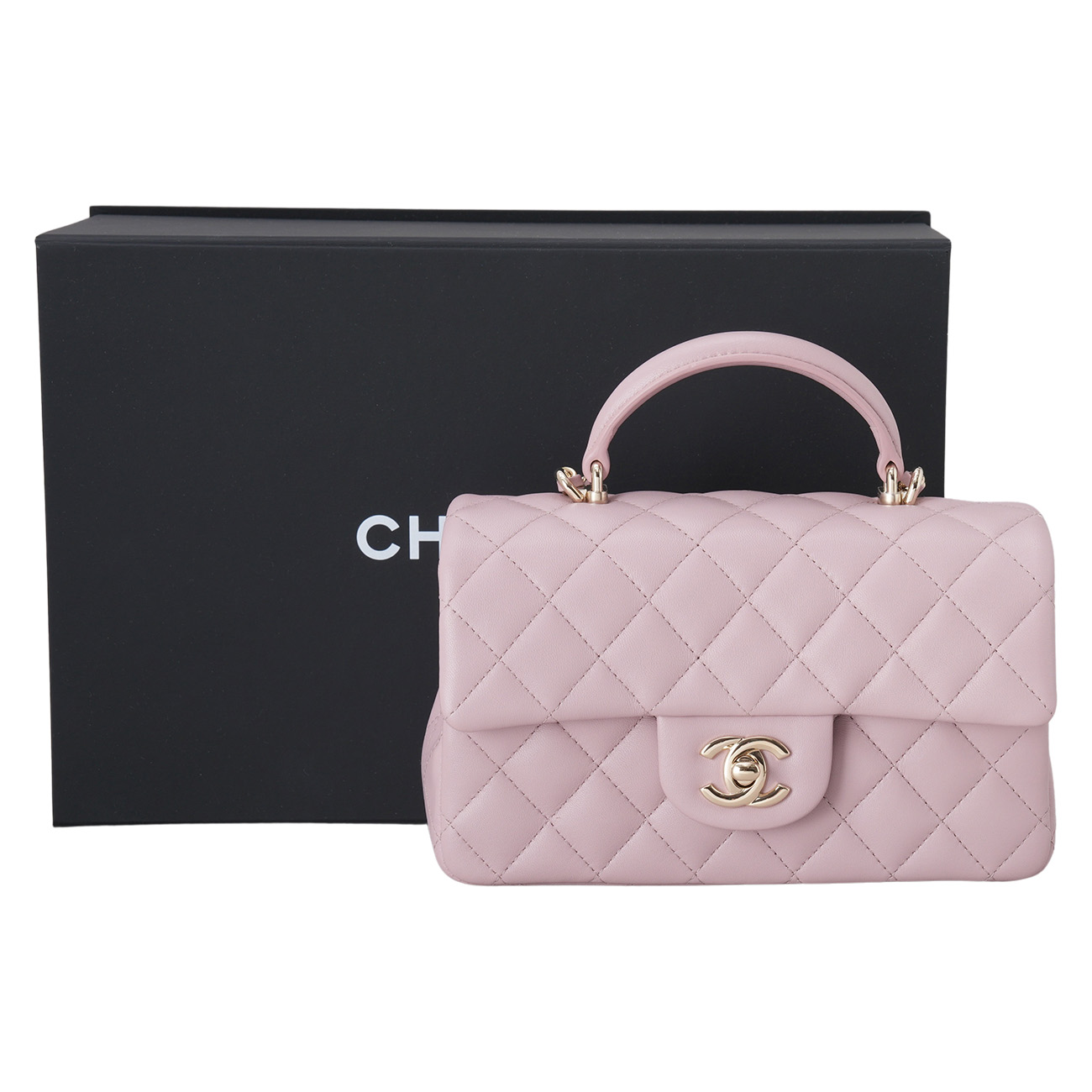 CHANEL(USED)샤넬 램스킨 클래식 뉴미니 탑핸들