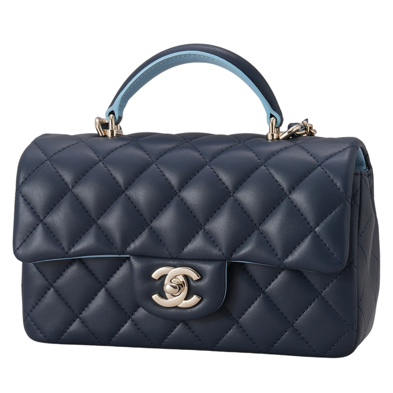 CHANEL(USED)샤넬 램스킨 클래식 뉴미니 탑핸들