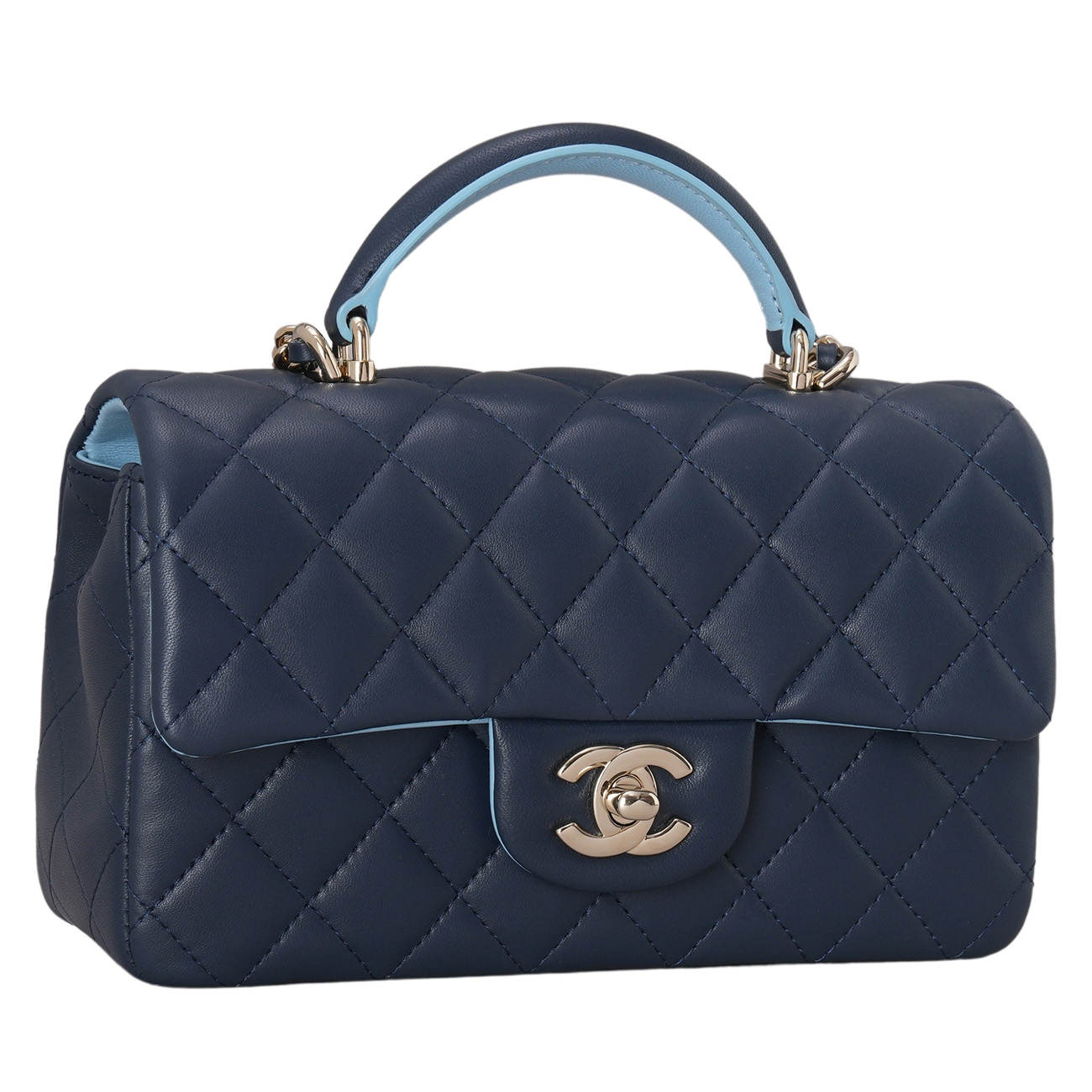 CHANEL(USED)샤넬 램스킨 클래식 뉴미니 탑핸들