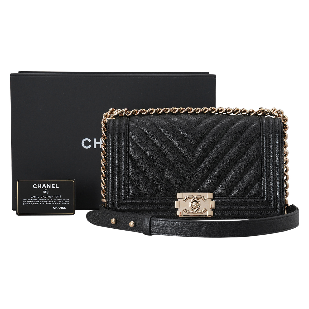 CHANEL(USED)샤넬 캐비어 쉐브론 보이샤넬 미듐 플랩백