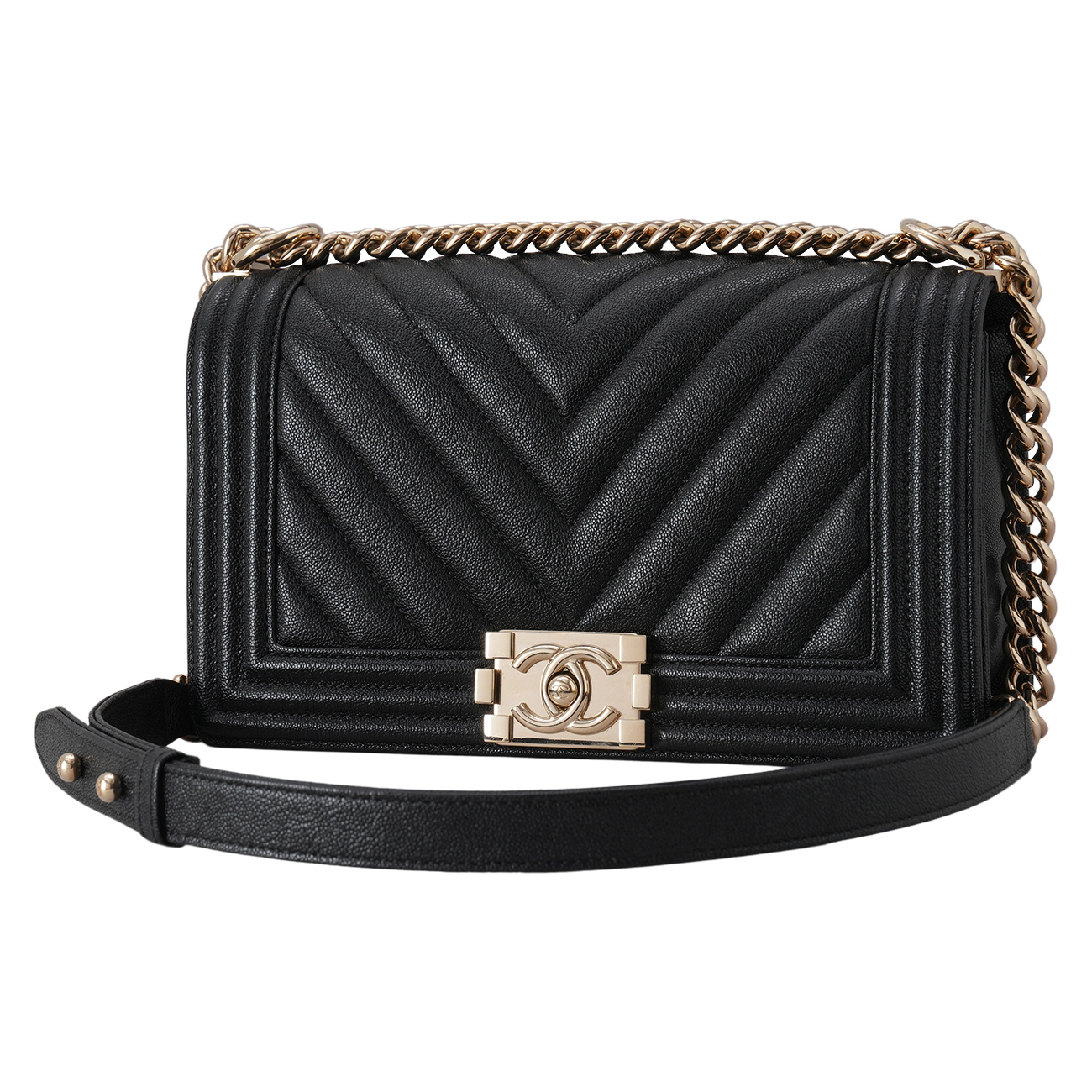 CHANEL(USED)샤넬 캐비어 쉐브론 보이샤넬 미듐 플랩백