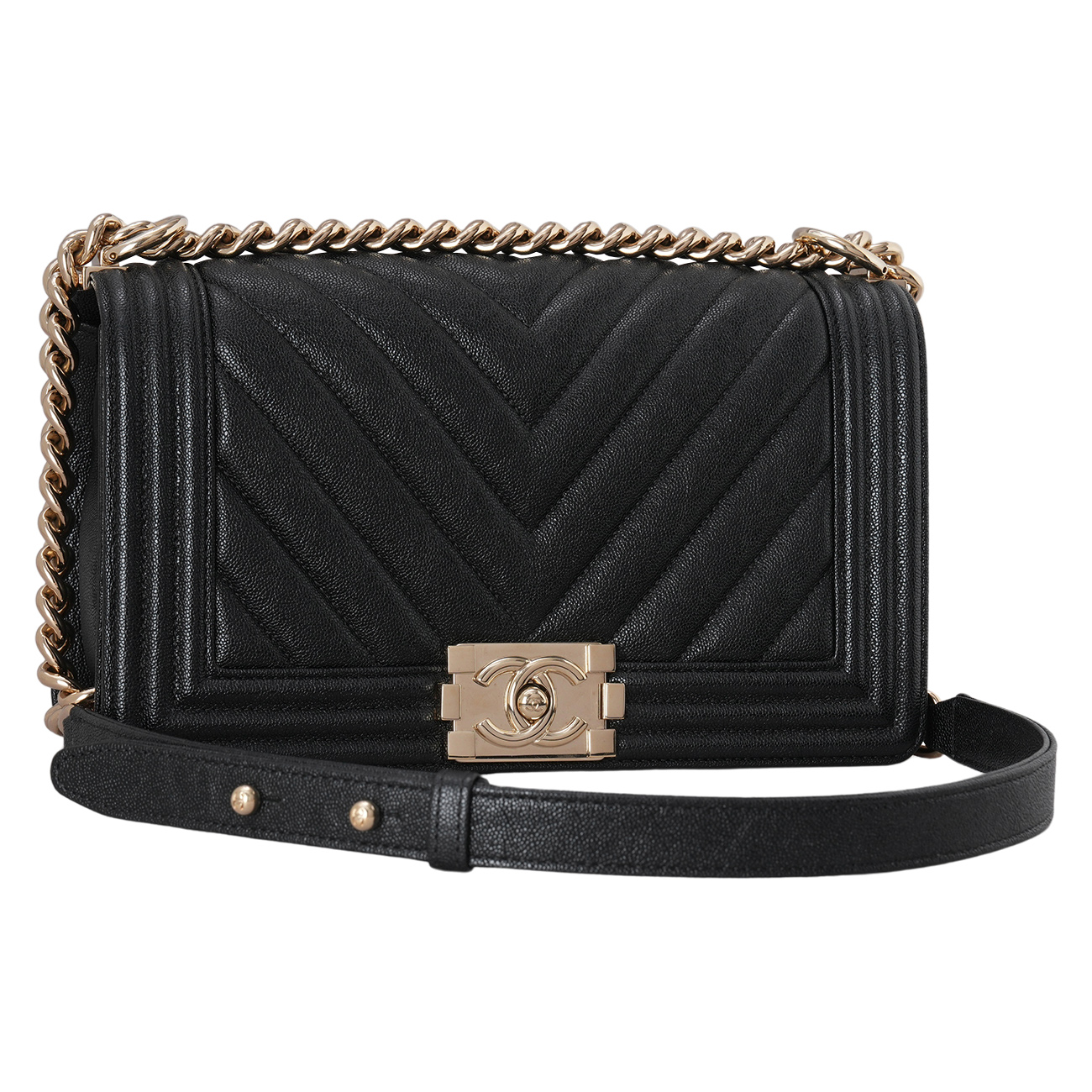 CHANEL(USED)샤넬 캐비어 쉐브론 보이샤넬 미듐 플랩백