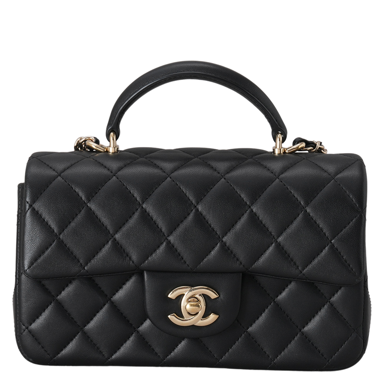 CHANEL(USED)샤넬 램스킨 클래식 뉴미니 탑핸들