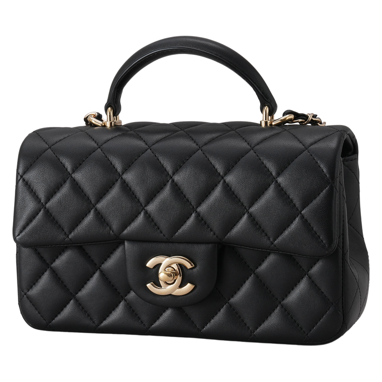 CHANEL(USED)샤넬 램스킨 클래식 뉴미니 탑핸들