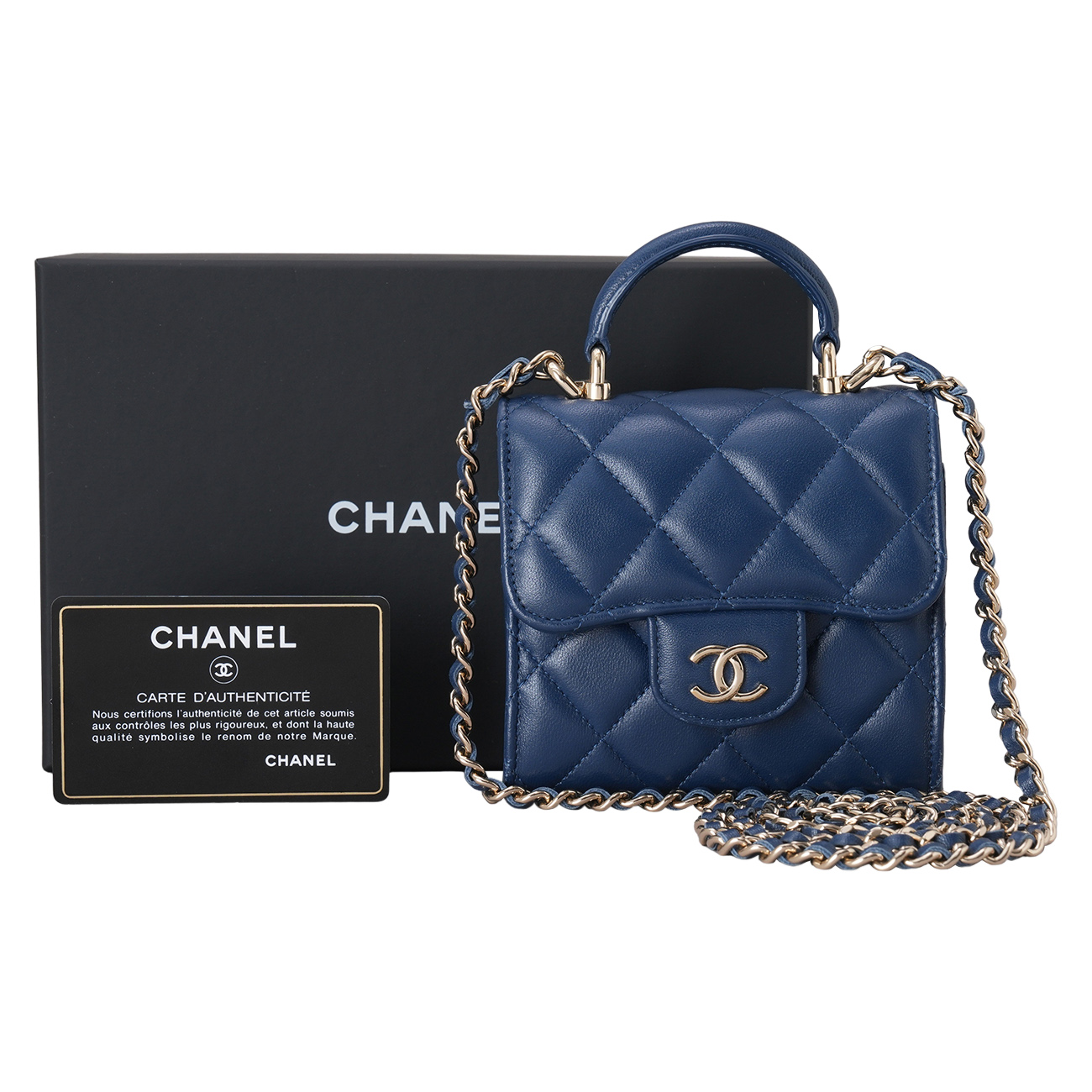 CHANEL(USED)샤넬 AP2682 램스킨 탑핸들 미니 체인 크로스백