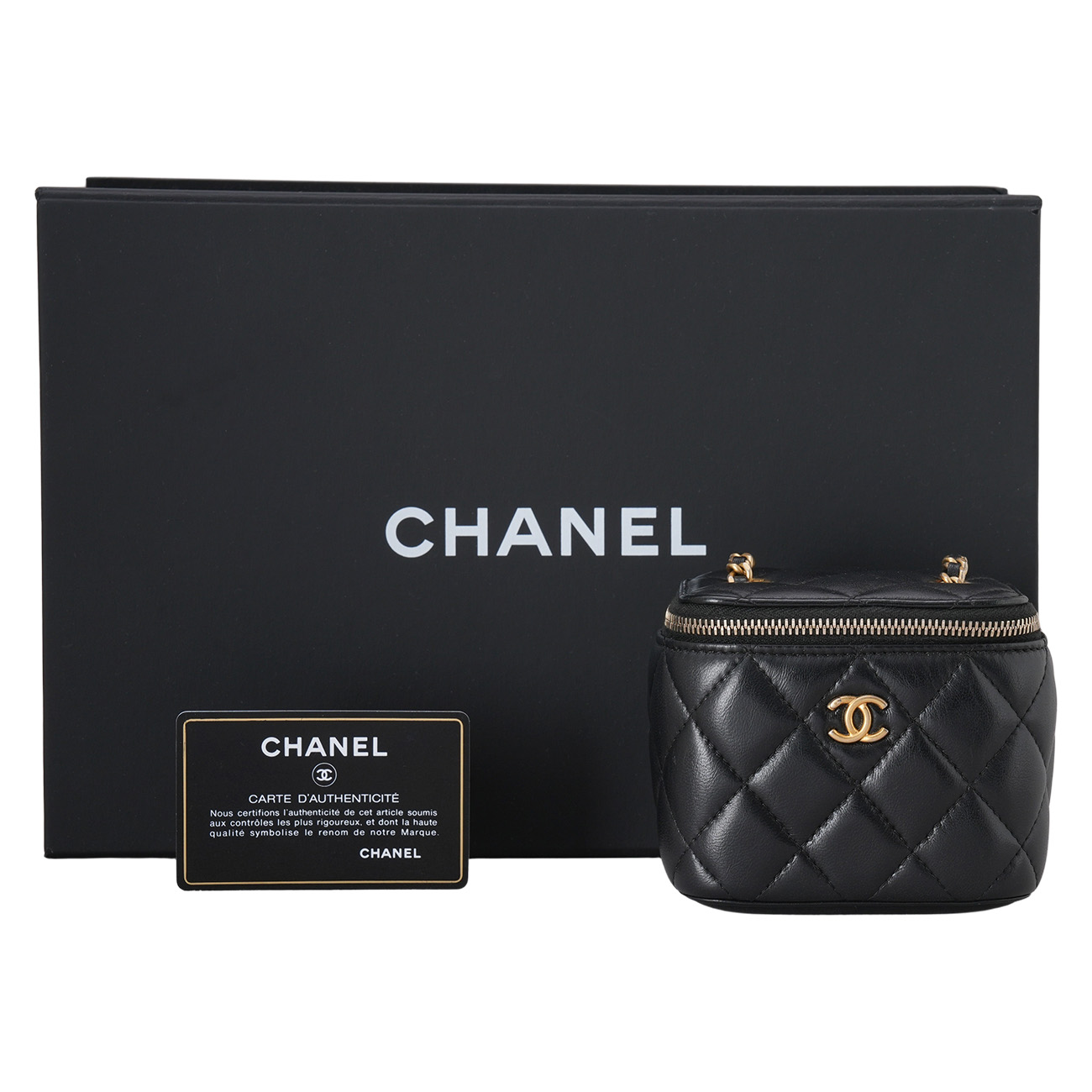 CHANEL(USED)샤넬 램스킨 정사각 베니티 골든볼