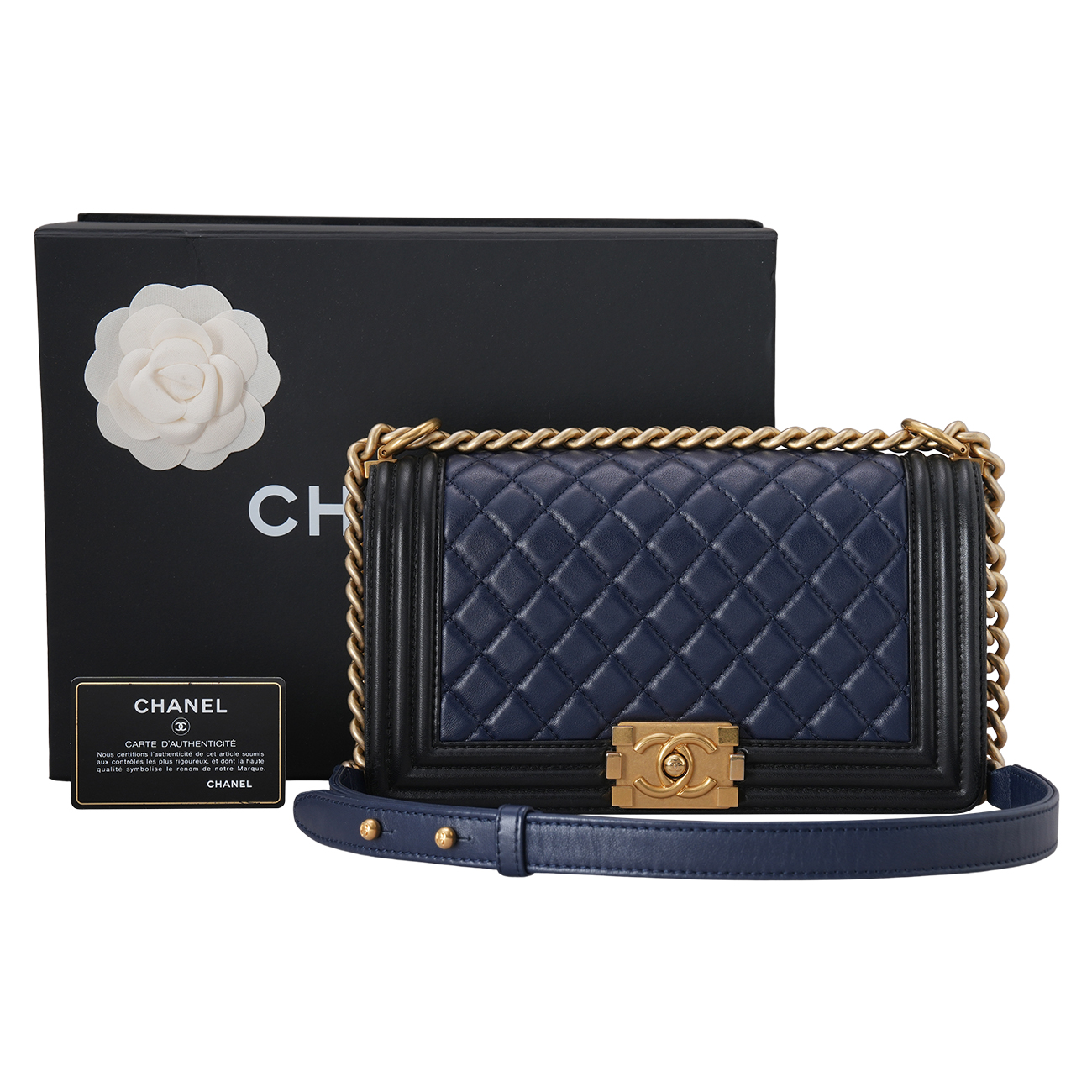 CHANEL(USED)샤넬 램스킨 보이샤넬 투톤 미듐 플랩백