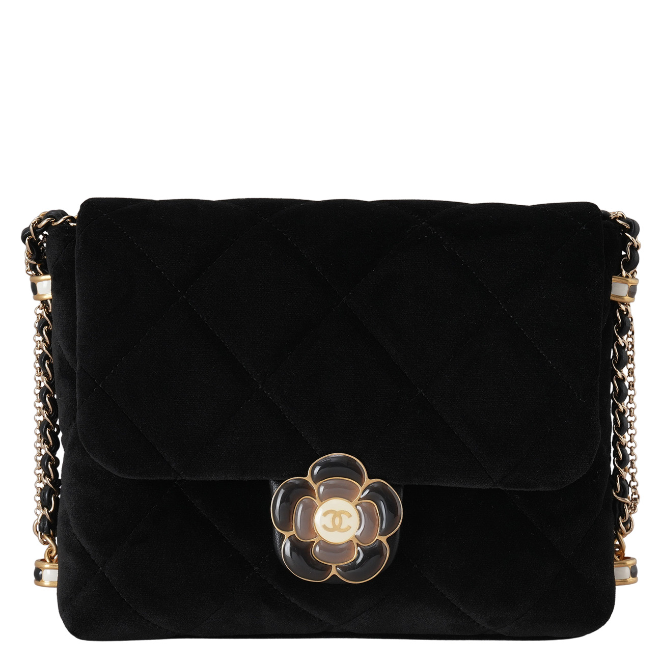 CHANEL(USED)샤넬 AS4413 벨벳 까멜리아 CC로고 체인 숄더백