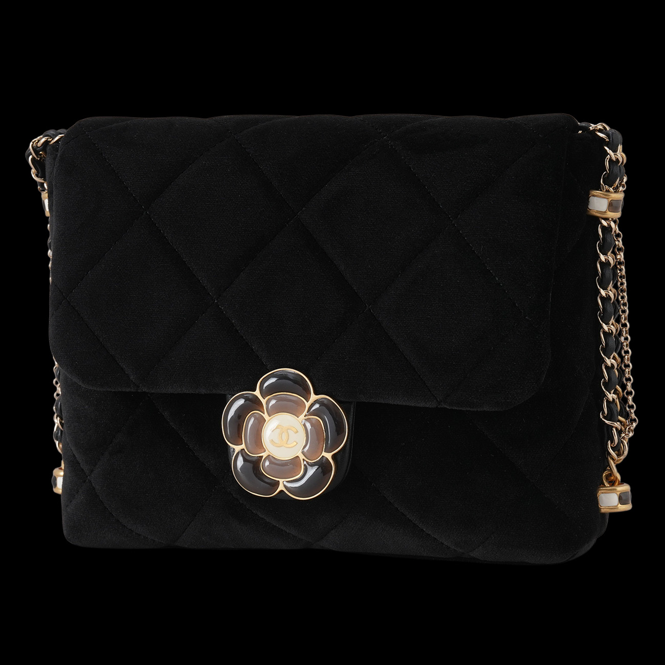 CHANEL(USED)샤넬 AS4413 벨벳 까멜리아 CC로고 체인 숄더백