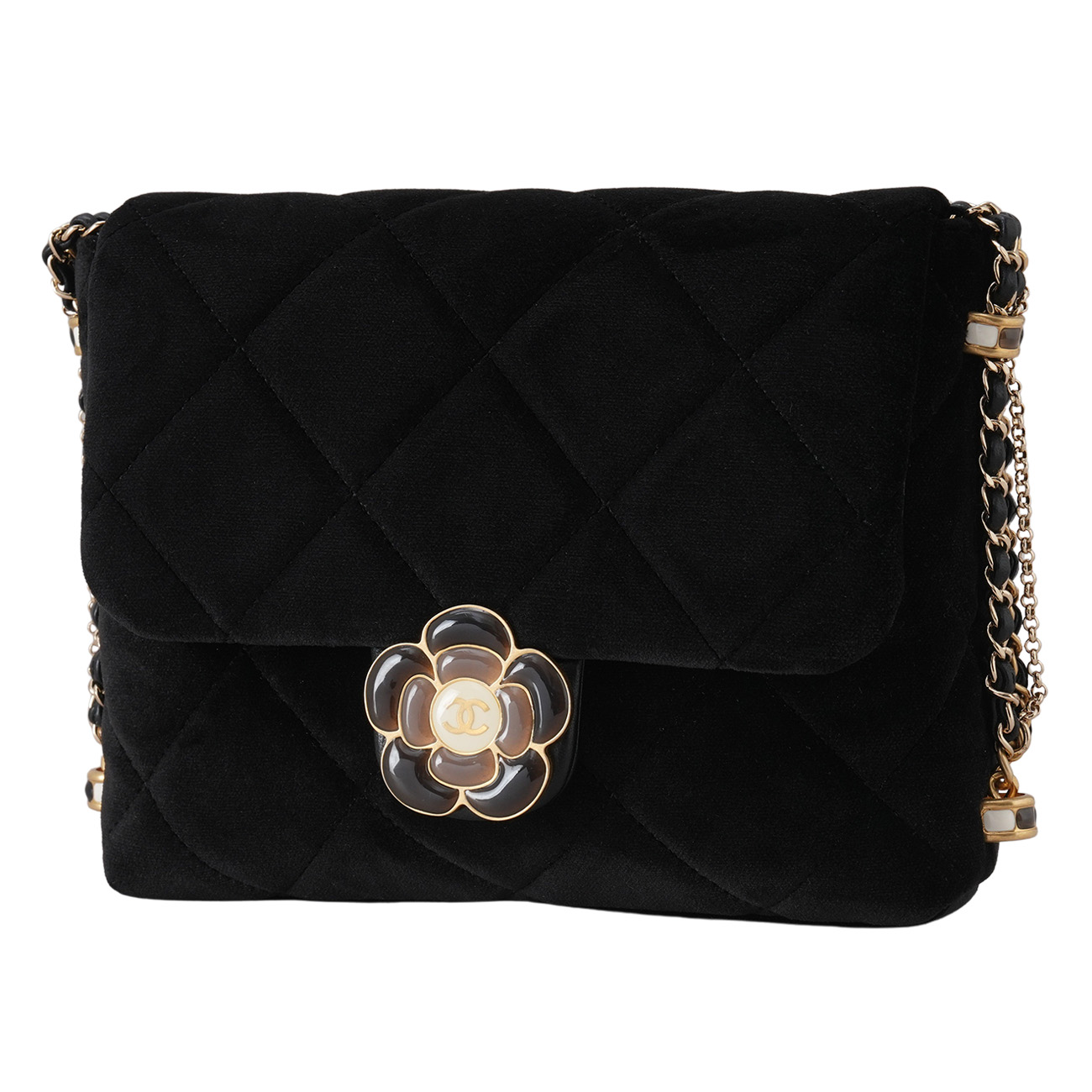 CHANEL(USED)샤넬 AS4413 벨벳 까멜리아 CC로고 체인 숄더백