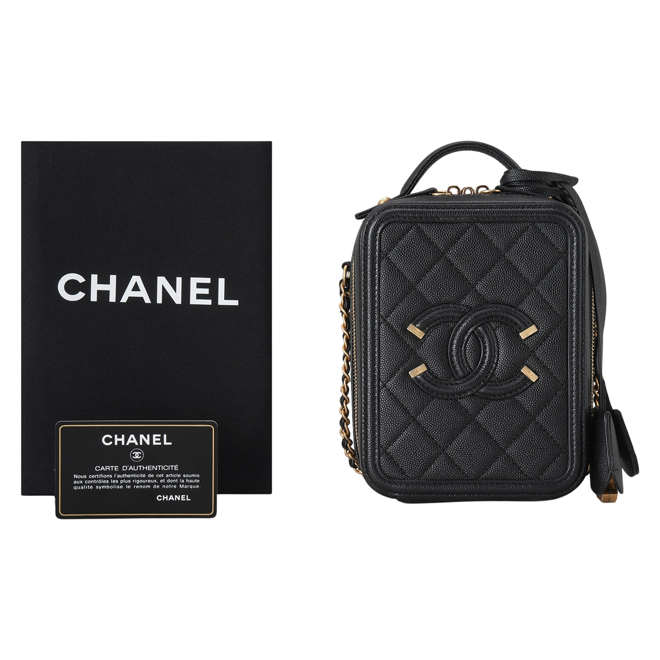 CHANEL(USED)샤넬 캐비어 탑핸들 코스메틱 케이스