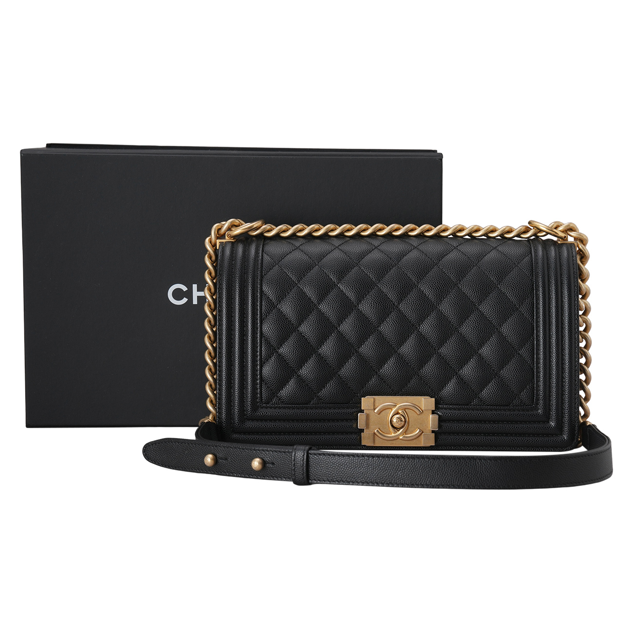 CHANEL(USED)샤넬 캐비어 보이샤넬 미듐 블랙금장