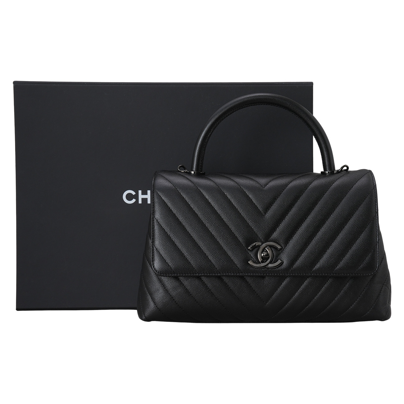 CHANEL(USED)샤넬 캐비어 쉐브론 코코핸들 미듐