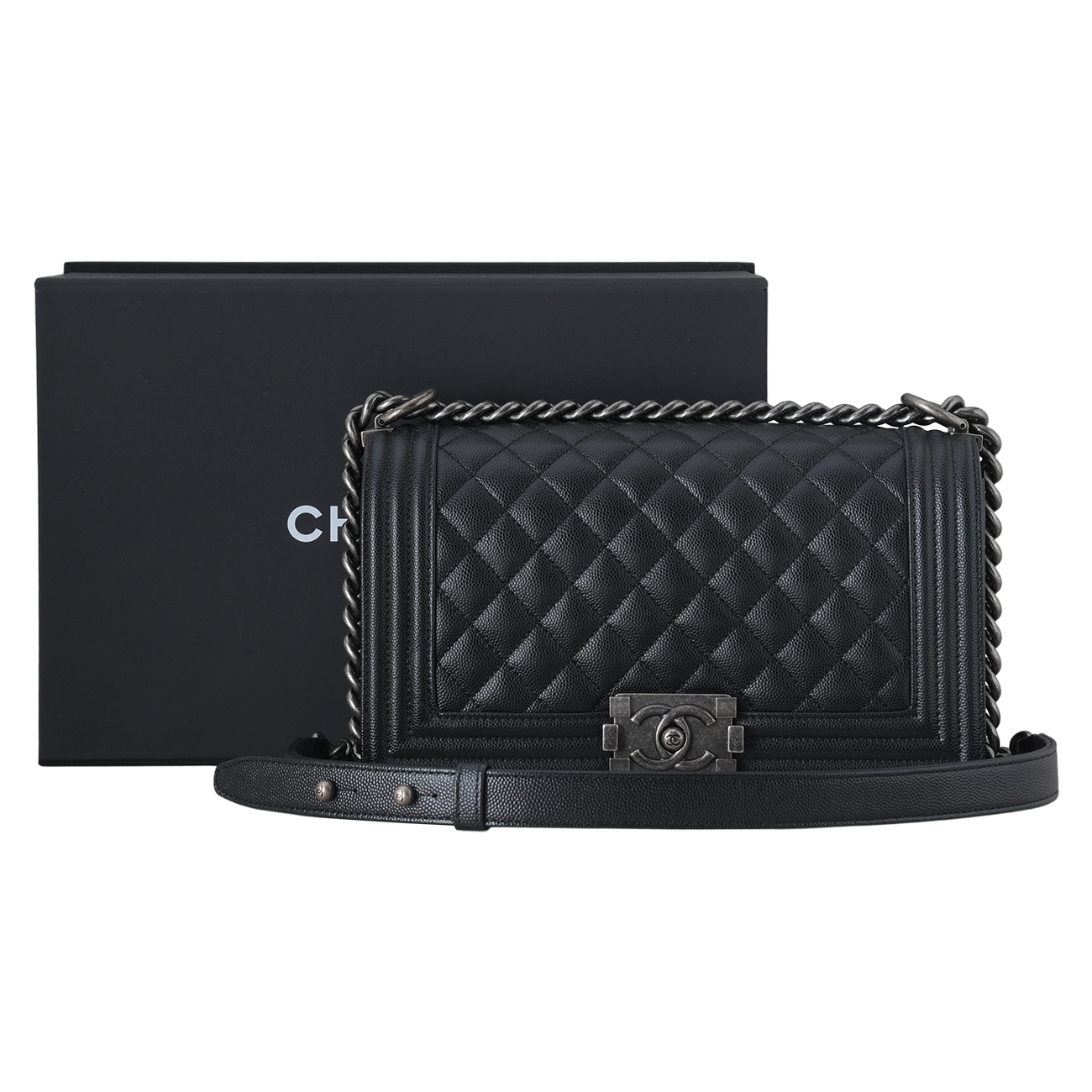 CHANEL(USED)샤넬 캐비어 보이백 미듐