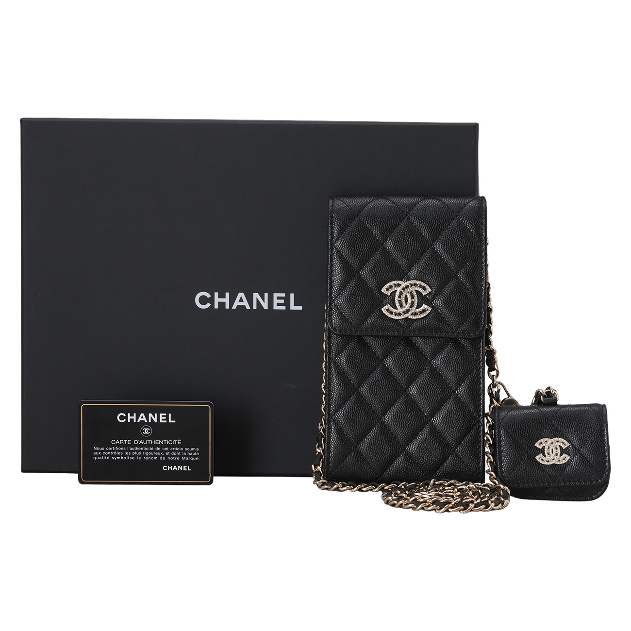 CHANEL(USED)샤넬 캐비어 폰 에이팟 케이스 체인 크로스백