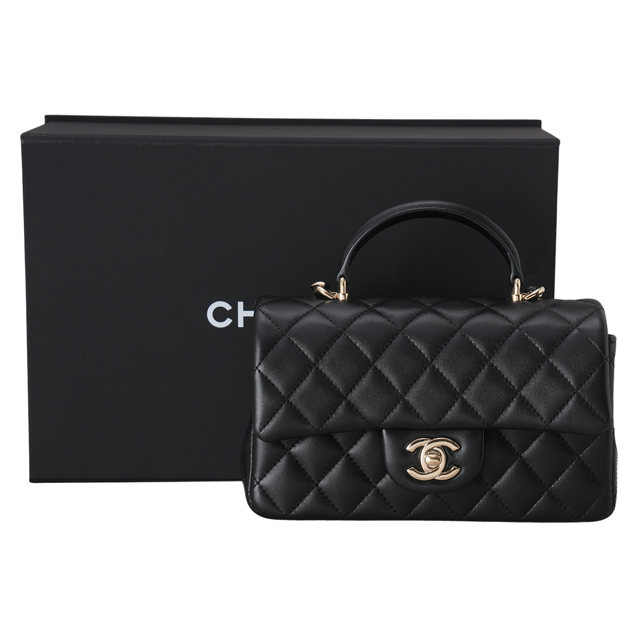 CHANEL(USED)샤넬 램스킨 클래식 뉴미니 탑핸들 체인 숄더백