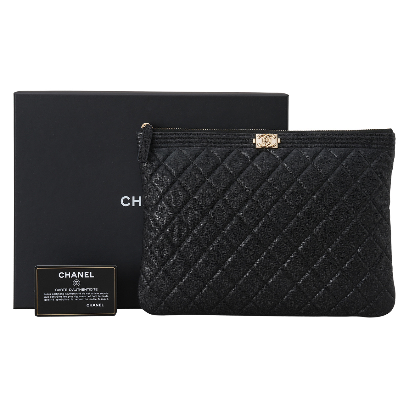 CHANEL(USED)샤넬 캐비어 보이 클러치 뉴미듐