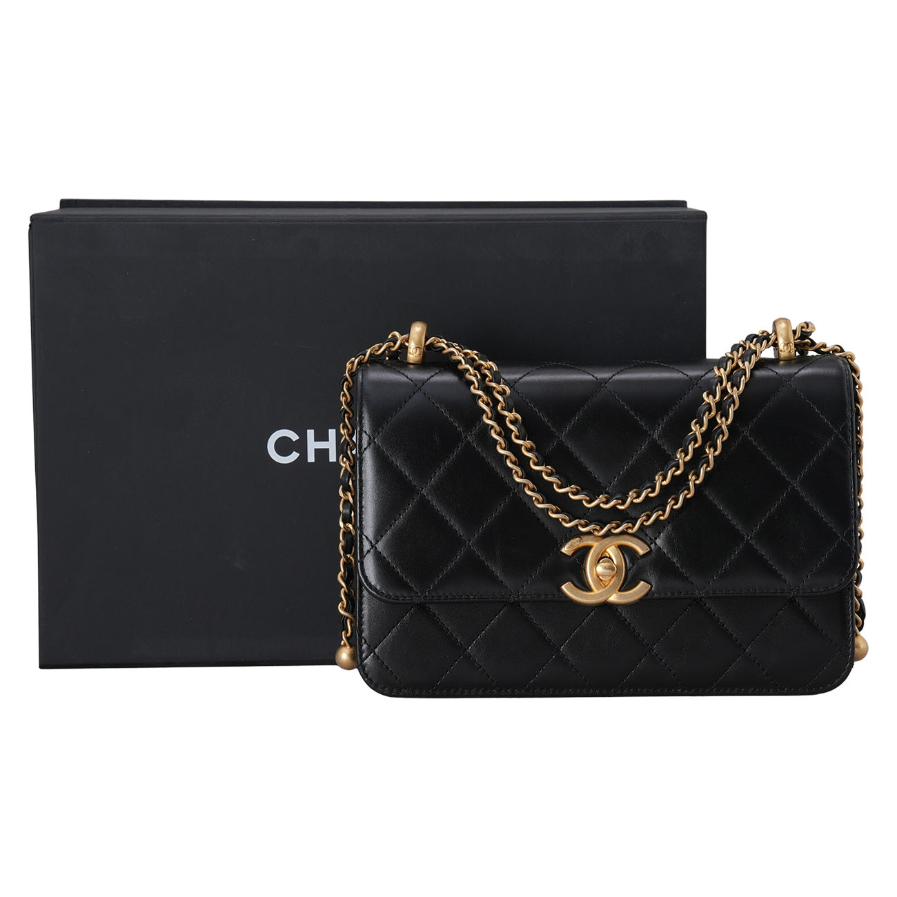 CHANEL(USED)샤넬 AS2649 시즌 샤이닝카프 골드볼 체인 숄더백