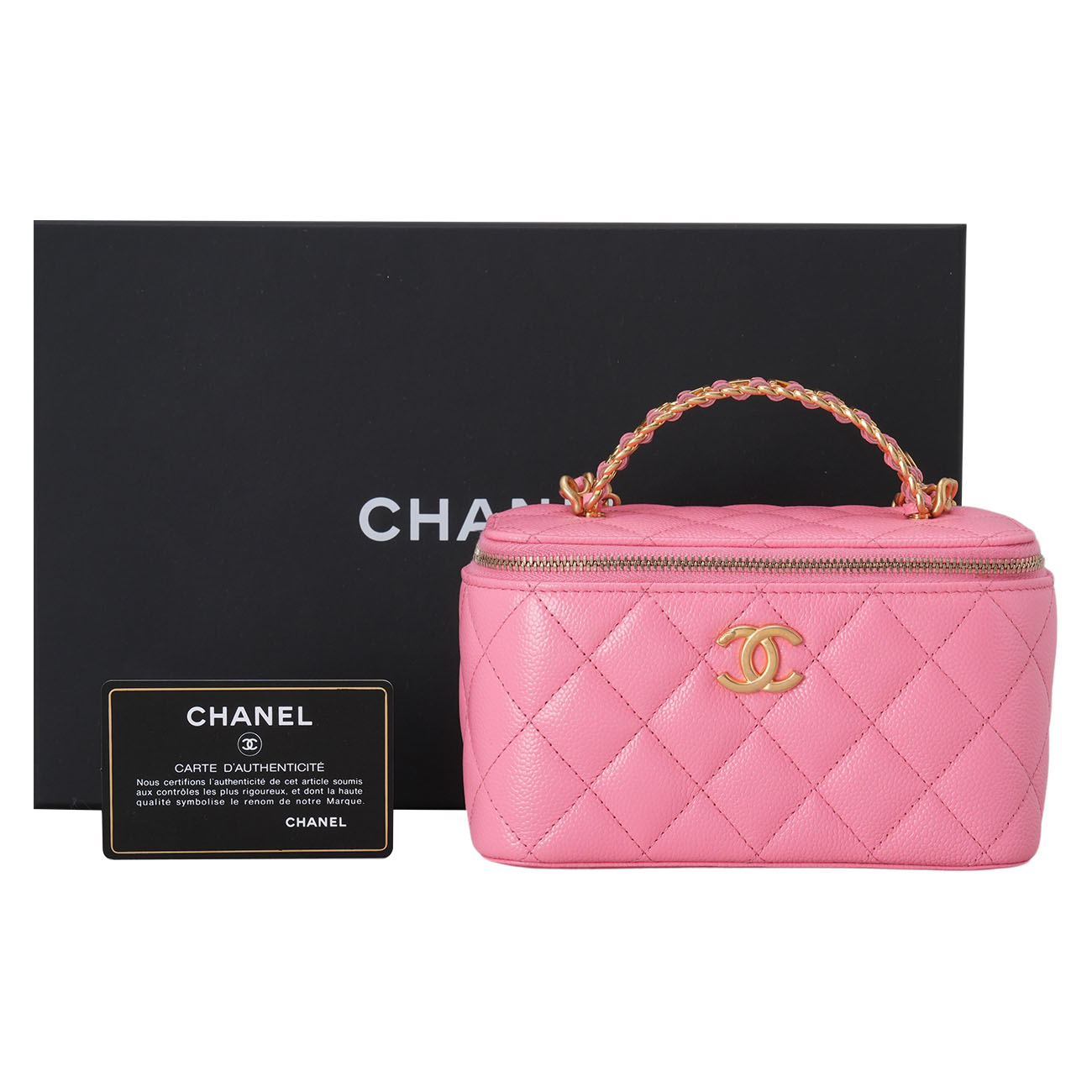CHANEL(USED)샤넬 캐비어 시즌 베니티 레터링 탑핸들