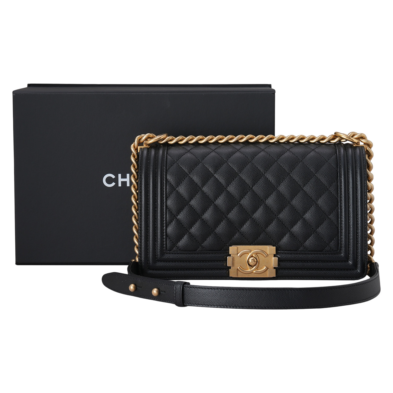 CHANEL(USED)샤넬 캐비어 보이샤넬 미듐 블랙금장