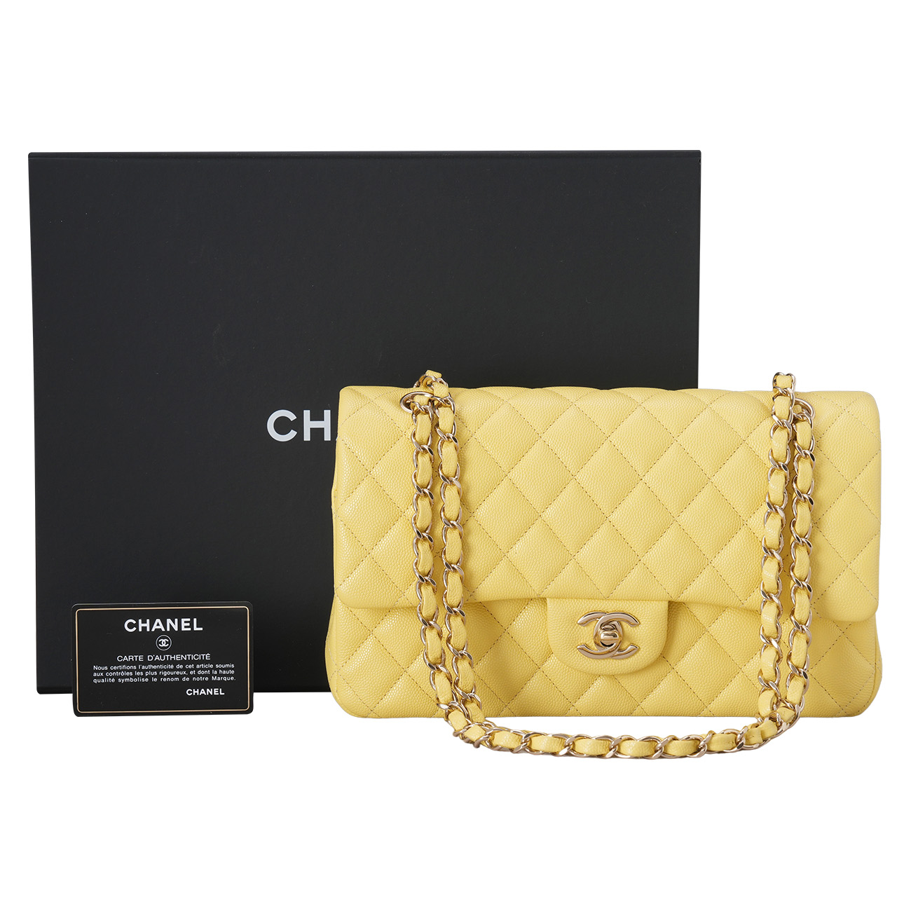 CHANEL(USED)샤넬 캐비어 클래식 미듐 플랩백 레몬
