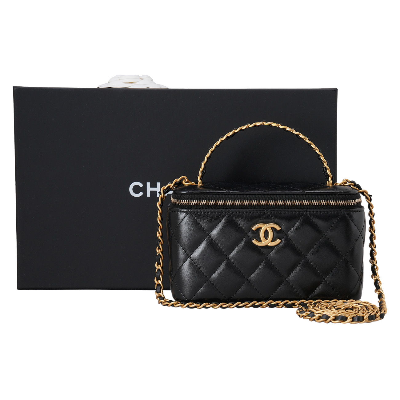 CHANEL(USED)샤넬 카프스킨 시즌 탑핸들 베니티