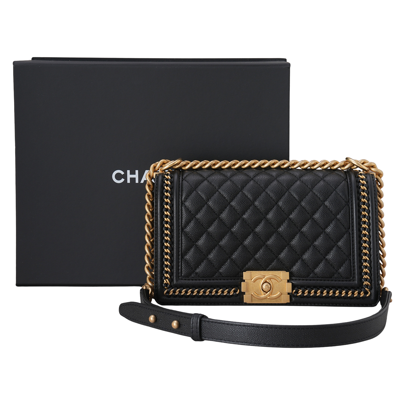 CHANEL(USED)샤넬 시즌 캐비어 보이샤넬 미디움 백