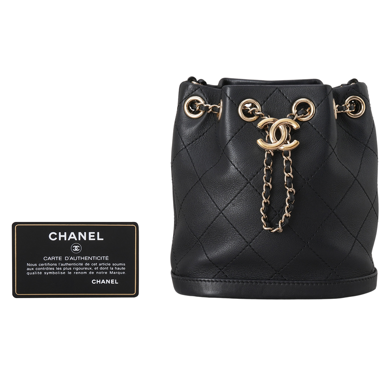 CHANEL(USED)샤넬 시즌 스티치 드로스트링 미니 버킷백