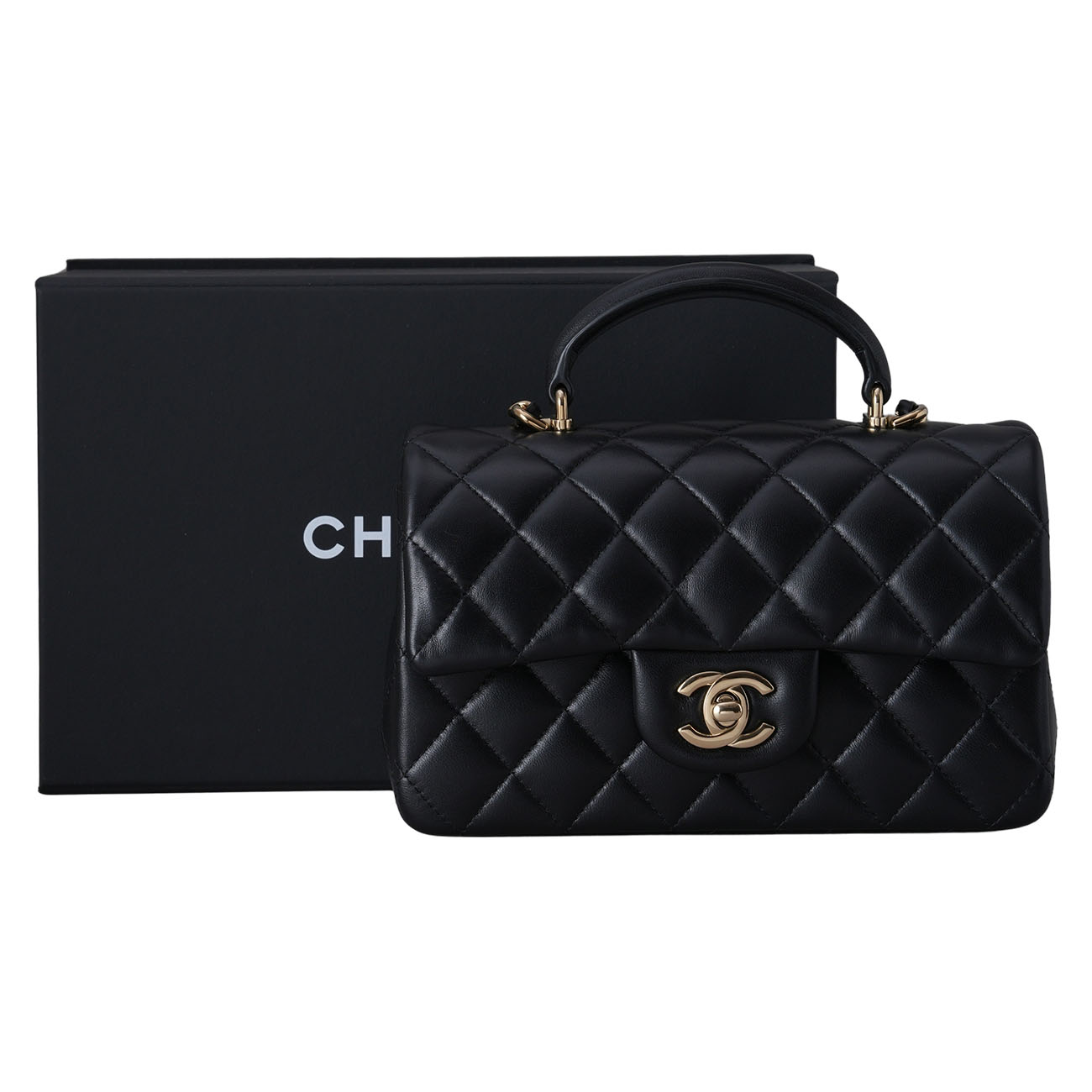 CHANEL(NEW)샤넬 램스킨 뉴미니 탑핸들 블랙 금장 (새상품) NEW PRODUCT