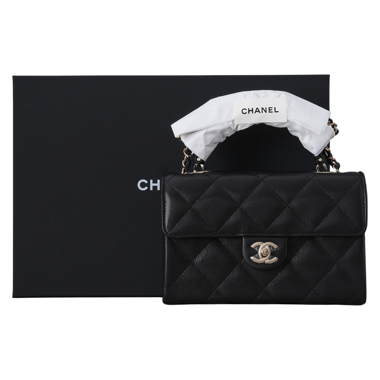 CHANEL(USED)샤넬 시즌 캐비어 탑핸들 체인 숄더백 (새상품) NEW PRODUCT