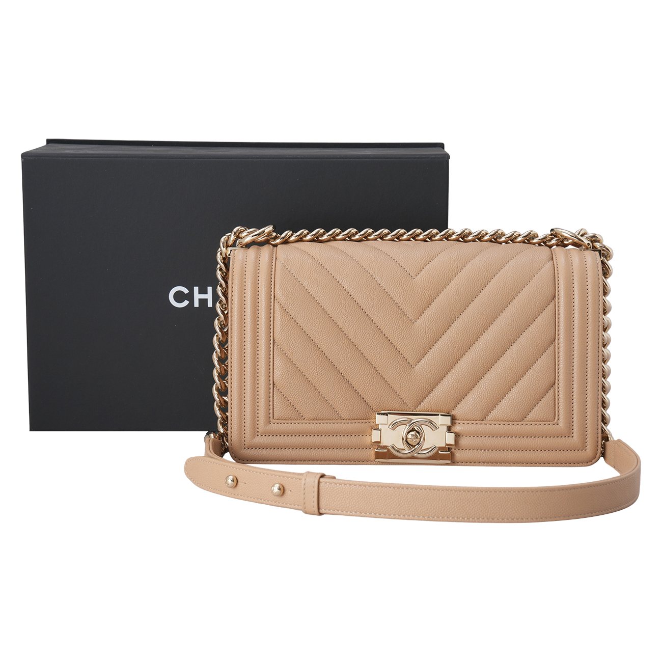 CHANEL(USED)샤넬 캐비어 보이샤넬 쉐브론 미듐