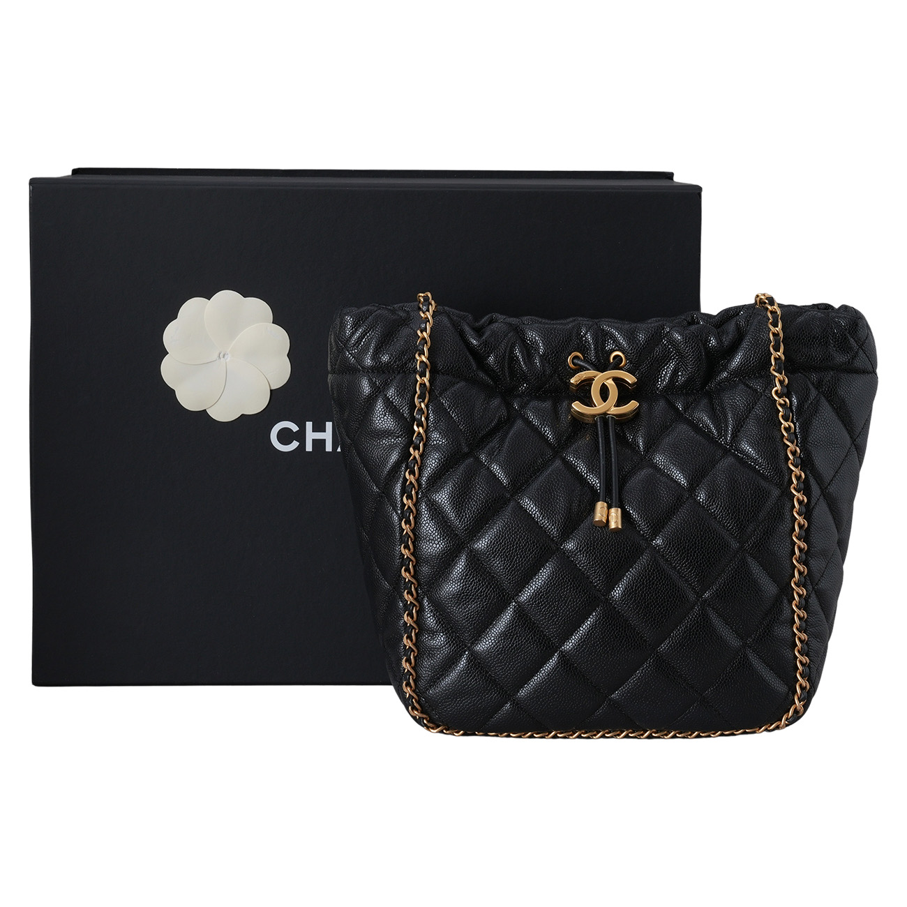 CHANEL(USED)샤넬 시즌 어라운드 네버엔딩 체인 드로스트링 버킷백