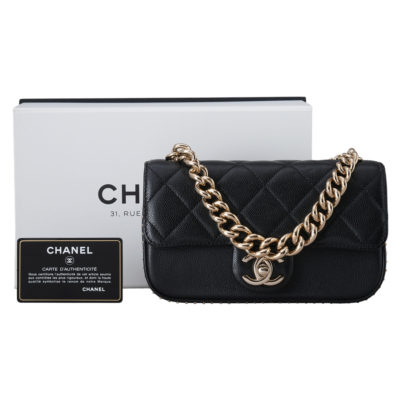 CHANEL(USED)샤넬 시즌 캐빙 어라운드 닷 체인 숄더백