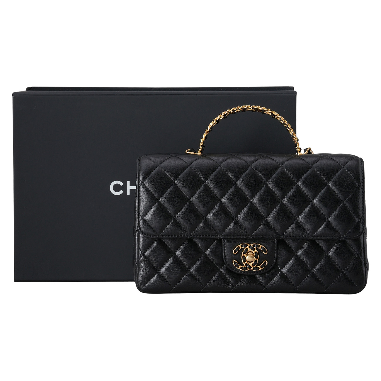 CHANEL(USED)샤넬 시즌 레터링 탑핸들 체인 숄더백