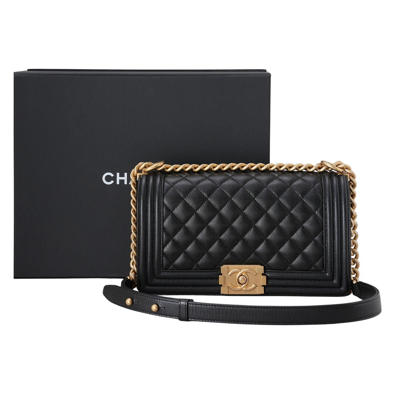 CHANEL(USED)샤넬 캐비어 보이샤넬 미듐 블랙금장