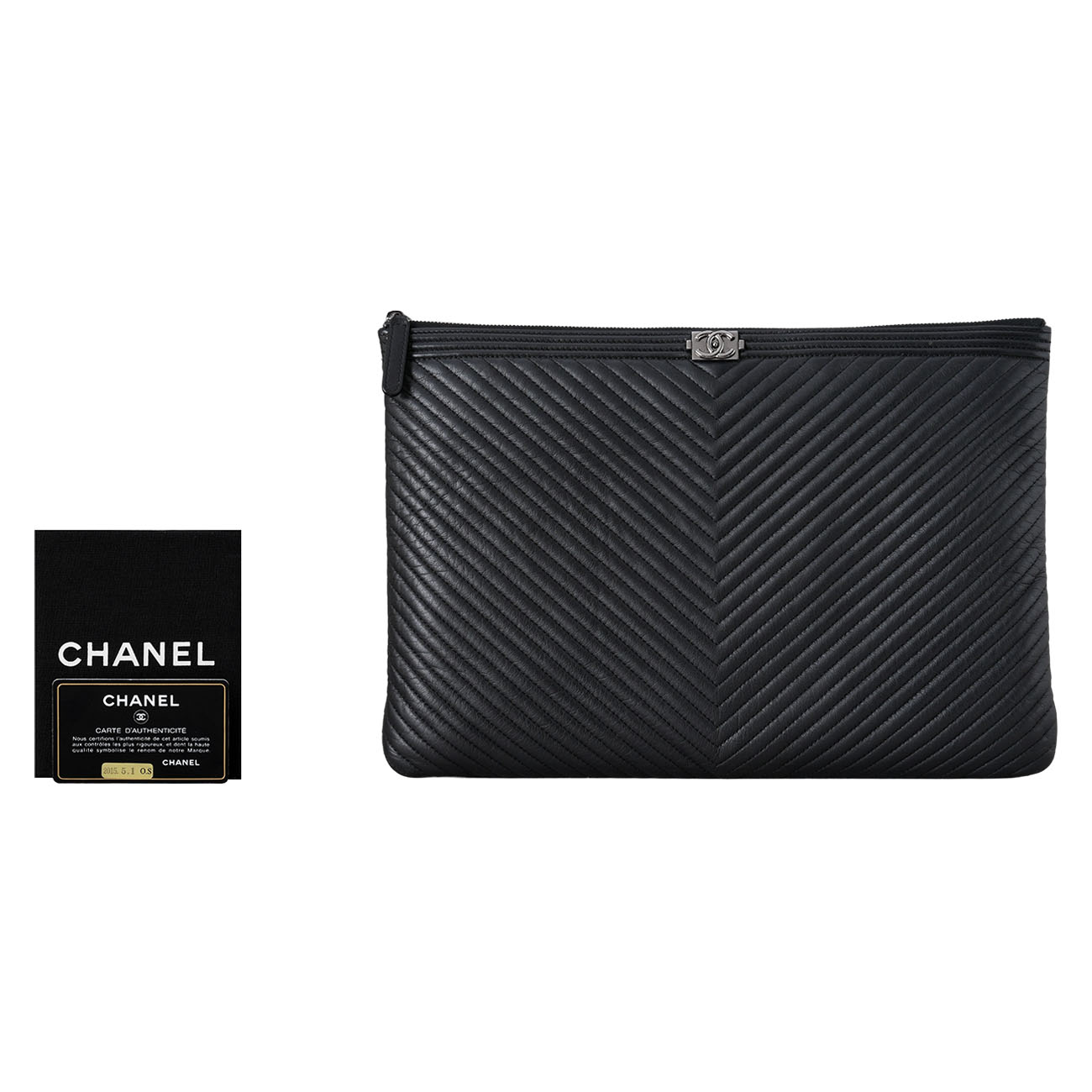 CHANEL(USED)샤넬 캐비어 보이샤넬 쉐브론 클러치 라지