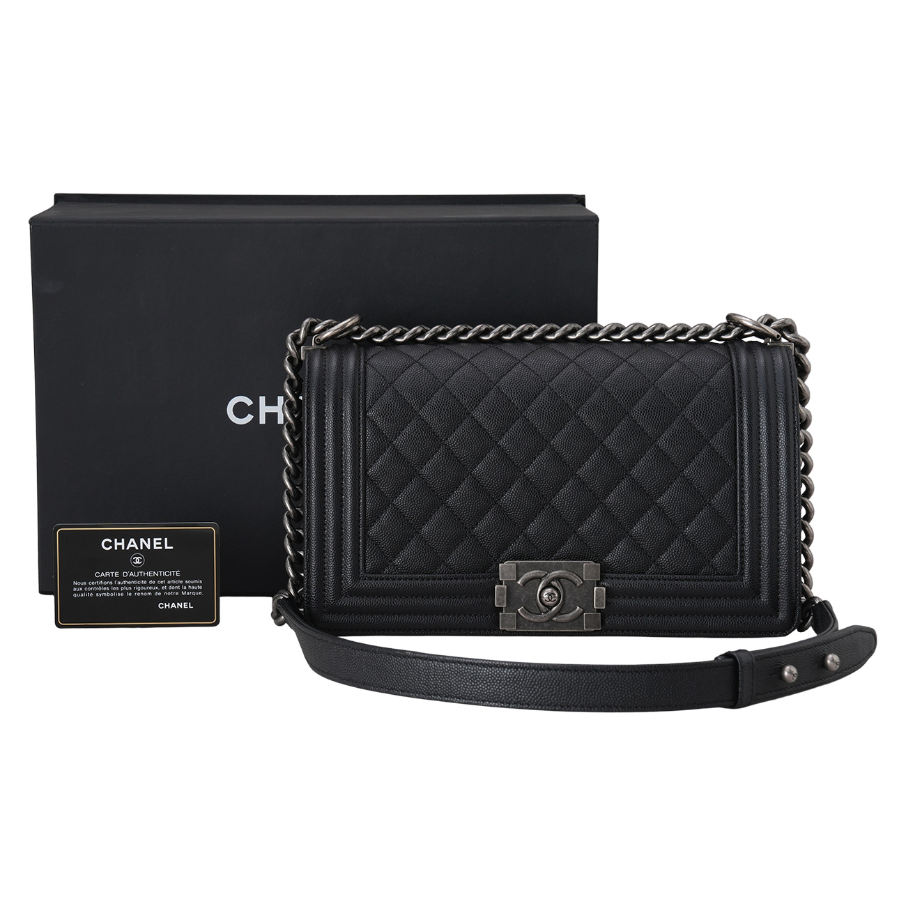CHANEL(USED)샤넬 캐비어 보이샤넬 미듐 체인 숄더벡