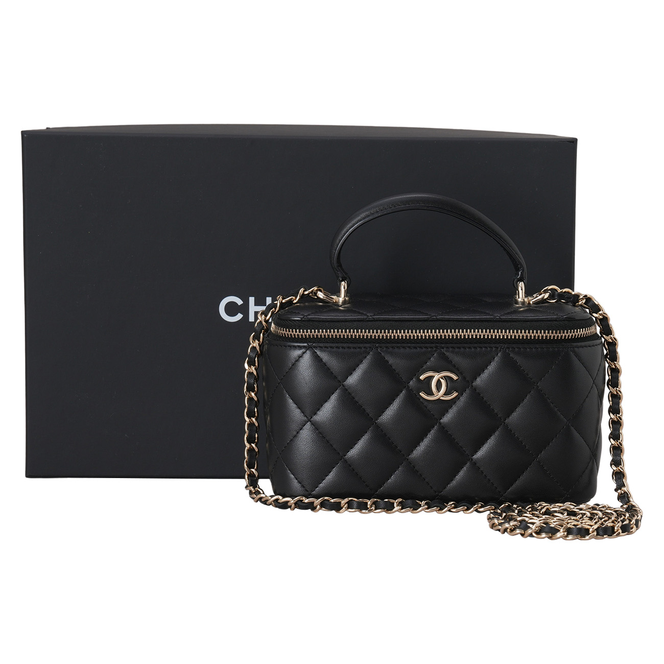 CHANEL(USED)샤넬 AP2199 램스킨 베니티 탑핸들 체인 크로스백