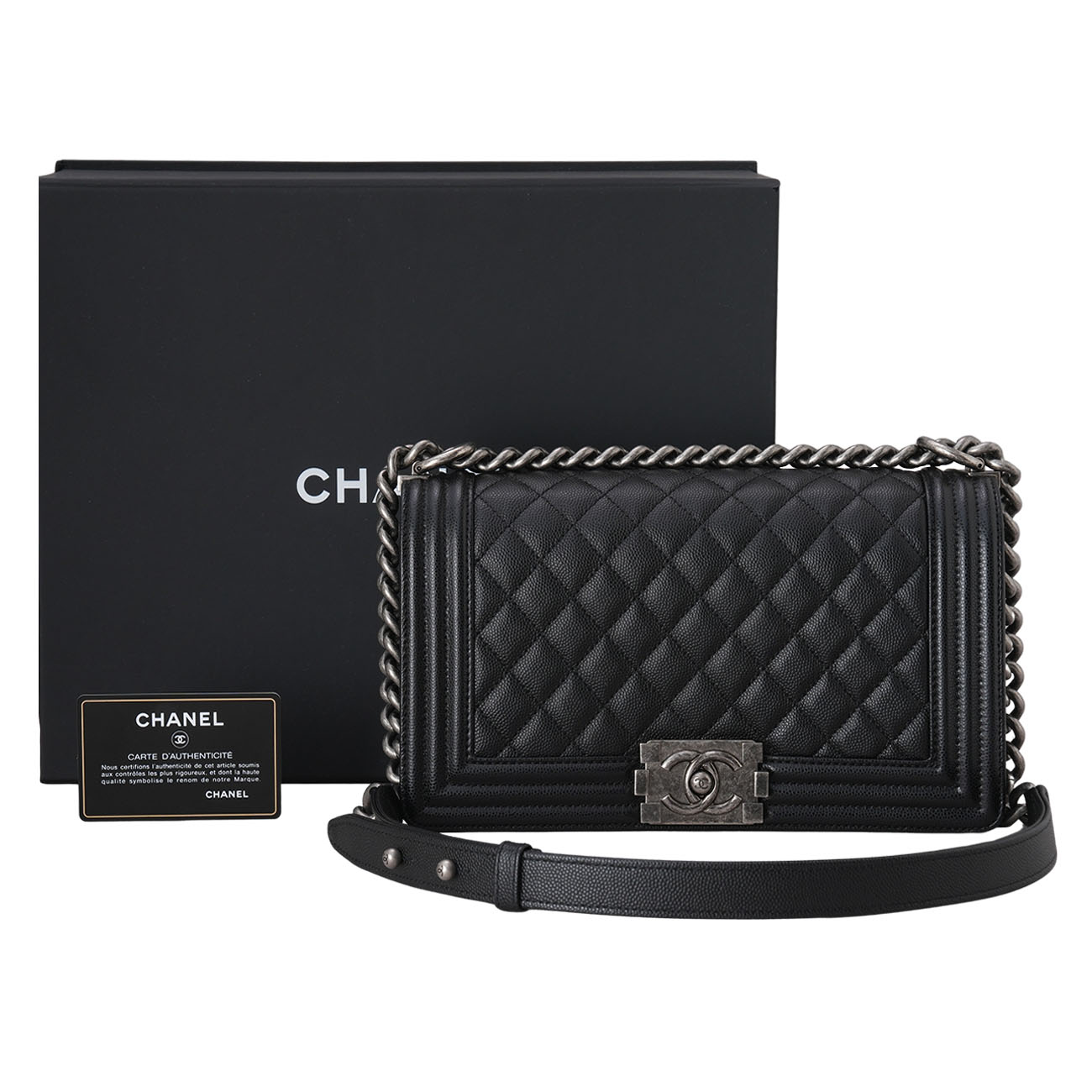 CHANEL(USED)샤넬 캐비어 보이샤넬 미듐 체인 플랩백