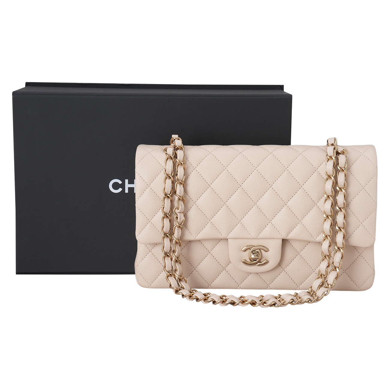 CHANEL(USED)샤넬 시즌 베이지 클래식 미듐 플랩백