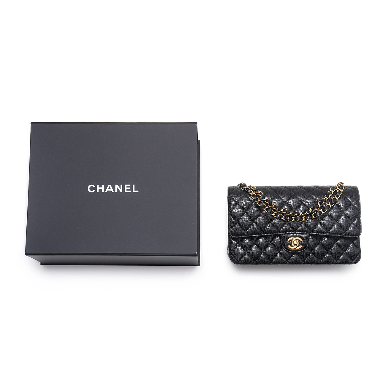 CHANEL(USED)샤넬 캐비어 클래식 미듐 금장