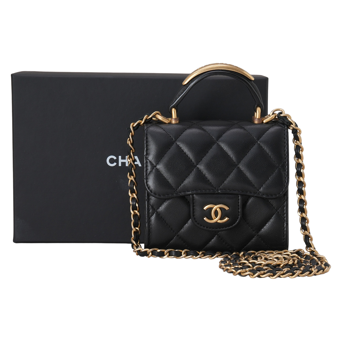 CHANEL(USED)샤넬 AP2682 램스킨 탑핸들 미니 체인 크로스백