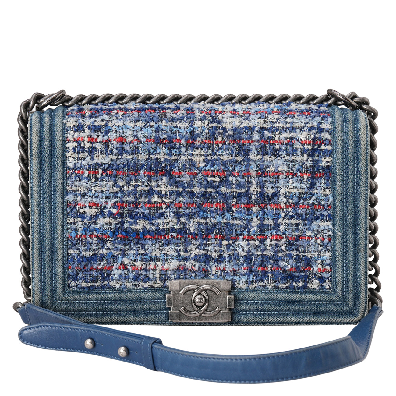 CHANEL(USED)샤넬 데님 트위드 보이샤넬 라지 플랩백