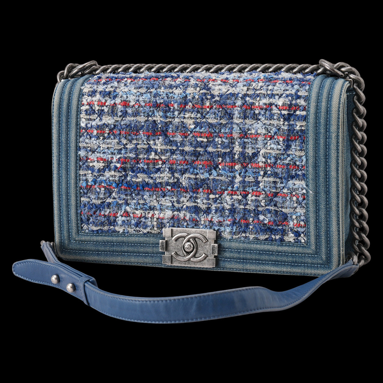CHANEL(USED)샤넬 데님 트위드 보이샤넬 라지 플랩백