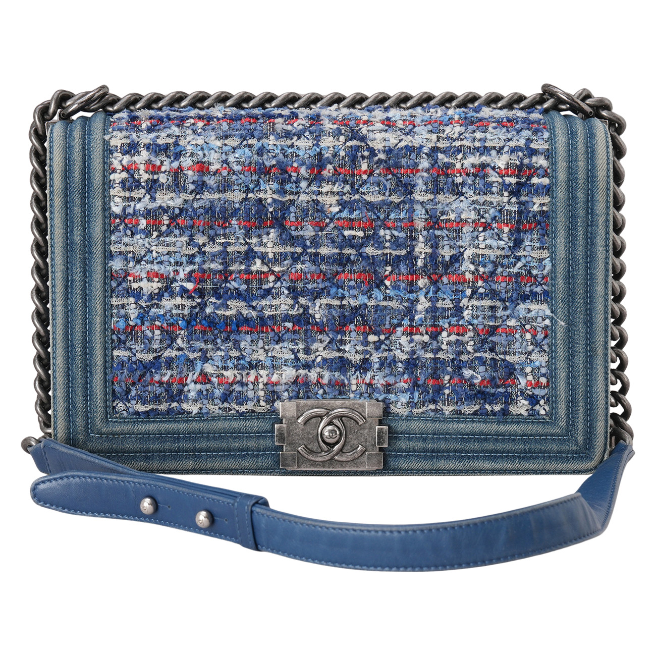 CHANEL(USED)샤넬 데님 트위드 보이샤넬 라지 플랩백