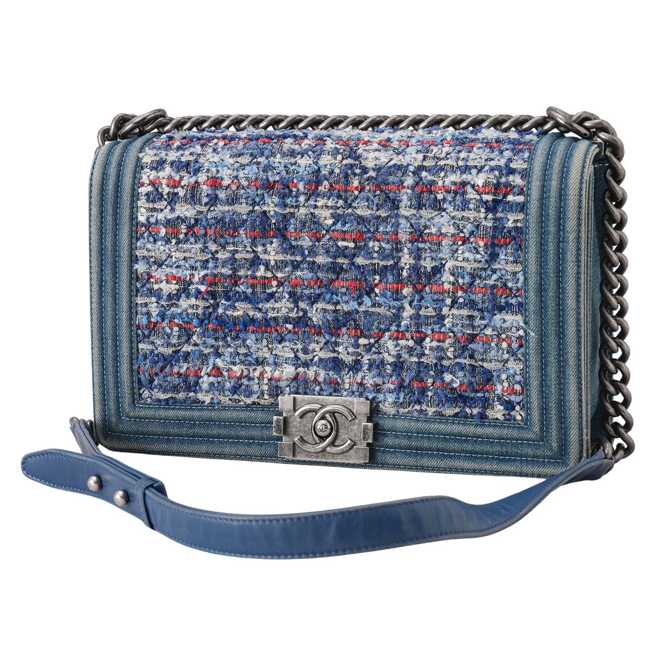 CHANEL(USED)샤넬 데님 트위드 보이샤넬 라지 플랩백