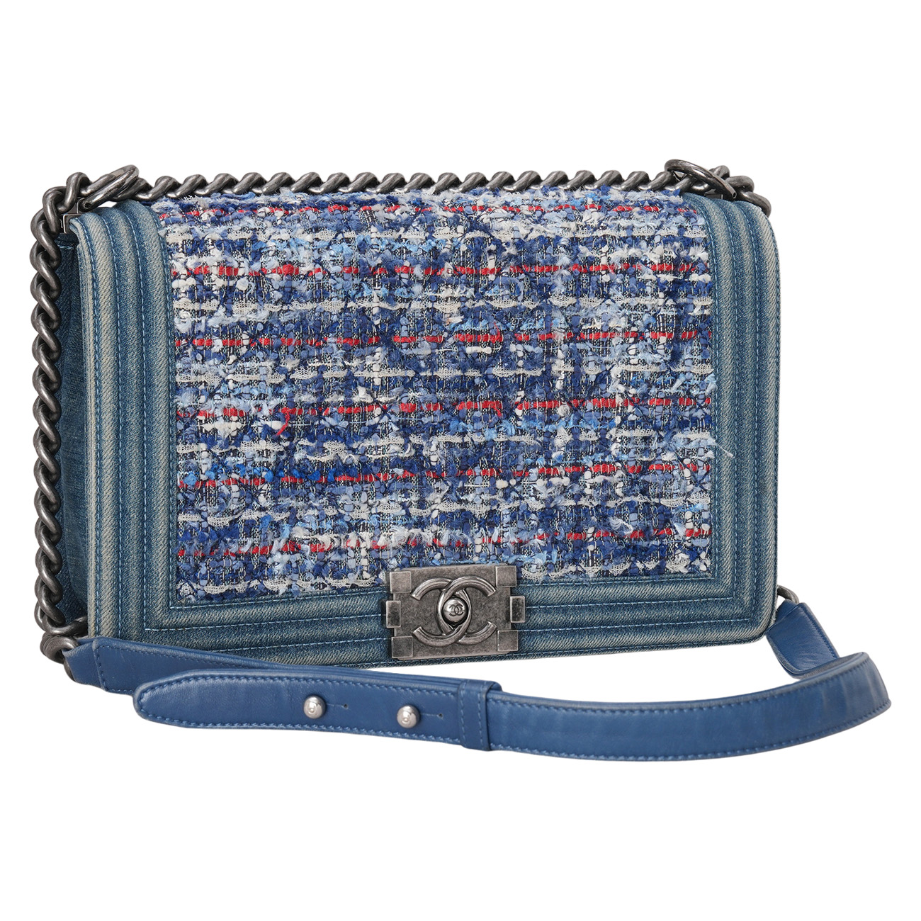 CHANEL(USED)샤넬 데님 트위드 보이샤넬 라지 플랩백